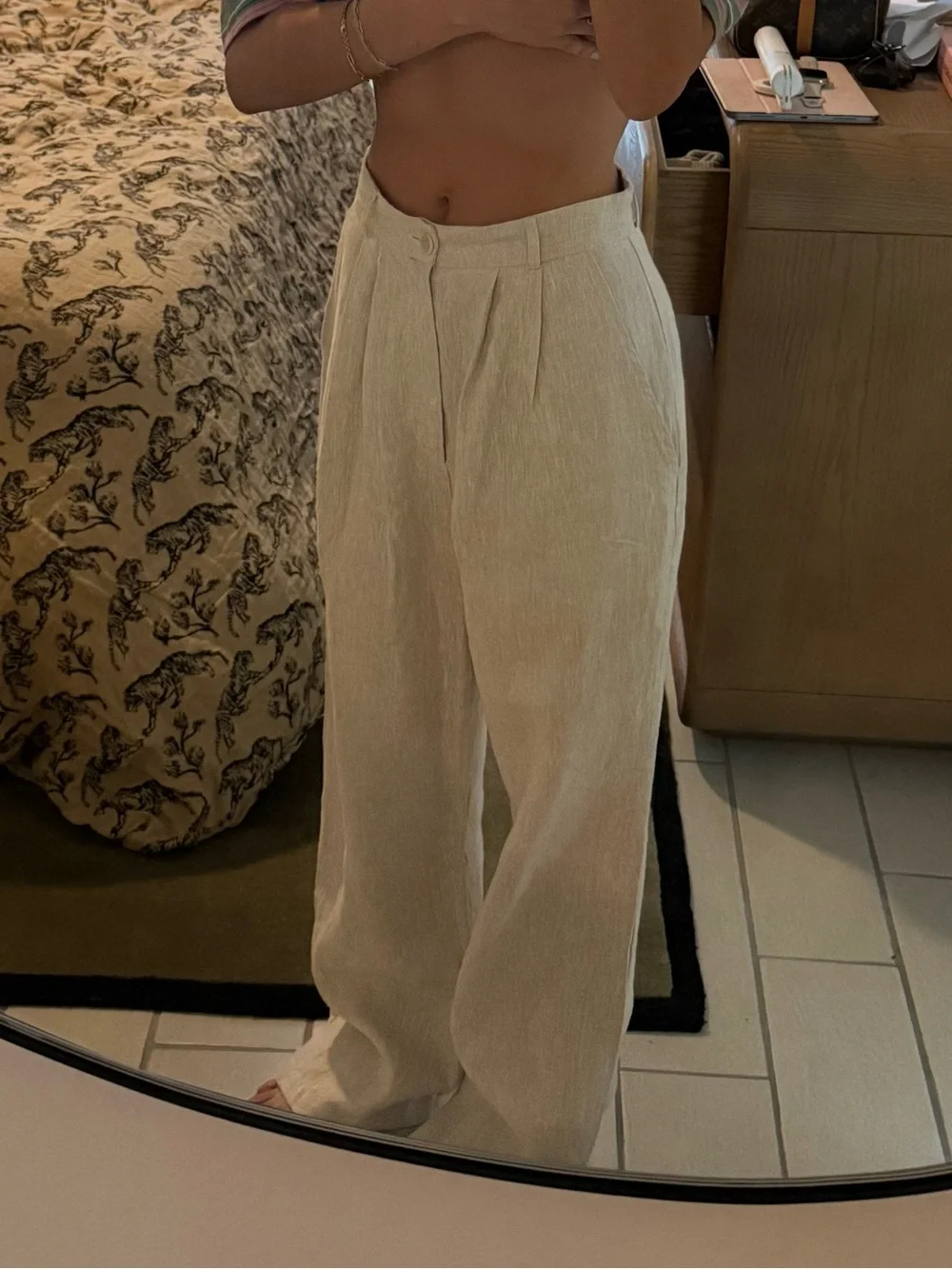 Reformation Cream High-Rise Wide-Leg Linen Pants